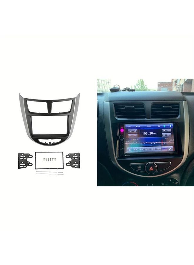 Hyundai Accent i25 Verna Solaris 2010 2017 2 Din Radio Fascia Silvery Black Trim Kit - Image 1